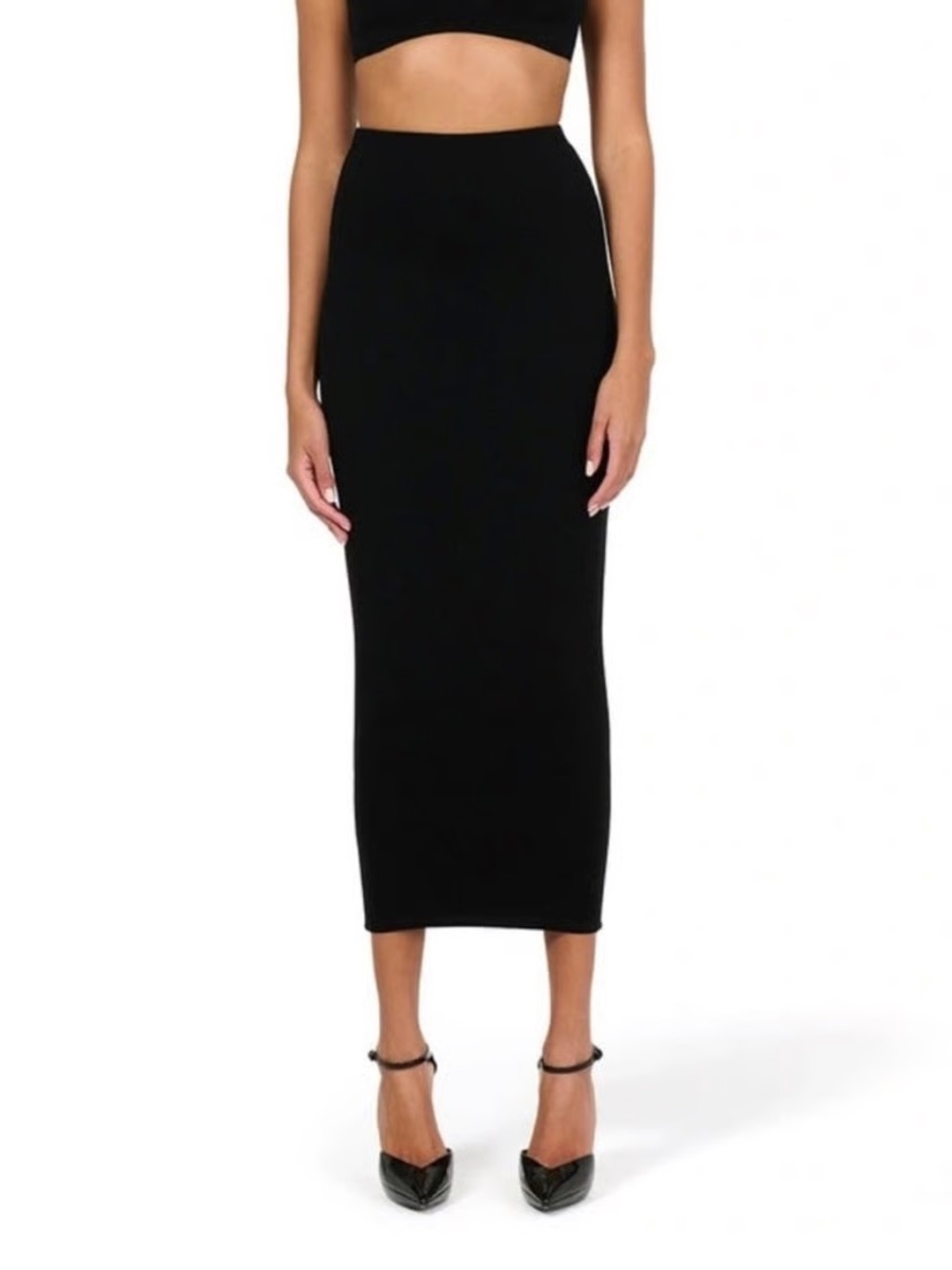 Naked Wardrobe Black High-Waist Midi Pencil Skirt - Size Small